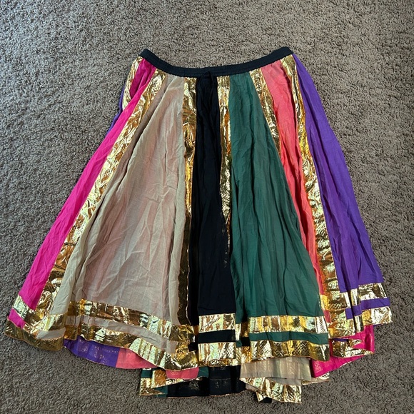 Boho Indian Festival Maxi Skirt Gold Trim Multicolor Skirt Plus Size - Picture 1 of 4